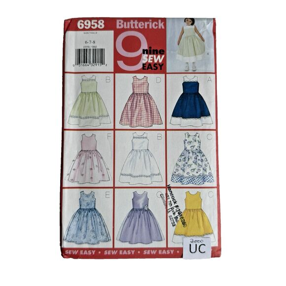 Butterick 6958 EASY Sewing Pattern Sew Easy Children's Dress Sizes 6-8 UNCUT - Picture 1 of 3
